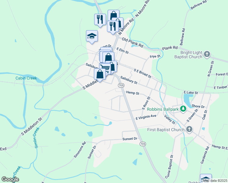 map of restaurants, bars, coffee shops, grocery stores, and more near 231 Church Street in Robbins