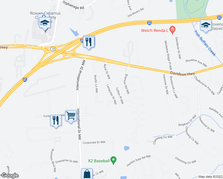 map of restaurants, bars, coffee shops, grocery stores, and more near 1187 Lempster Drive Northwest in Concord