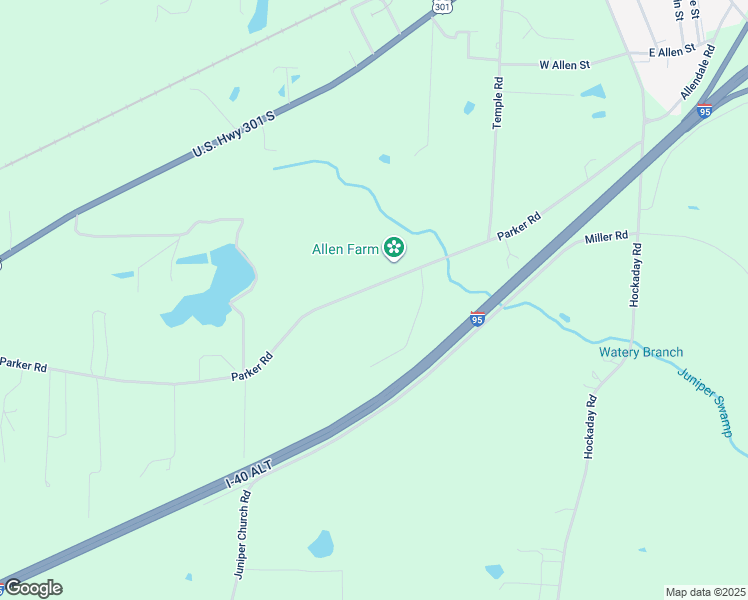map of restaurants, bars, coffee shops, grocery stores, and more near Parker Road in Four Oaks
