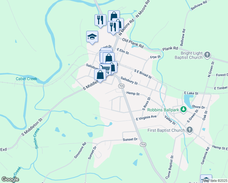 map of restaurants, bars, coffee shops, grocery stores, and more near 231 Church Street in Robbins