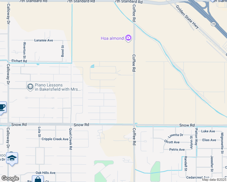 map of restaurants, bars, coffee shops, grocery stores, and more near 7231-7715 Coffee Road in Bakersfield