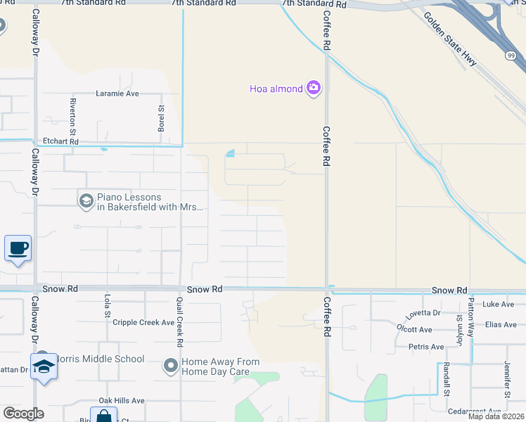 map of restaurants, bars, coffee shops, grocery stores, and more near 7231-7715 Coffee Road in Bakersfield
