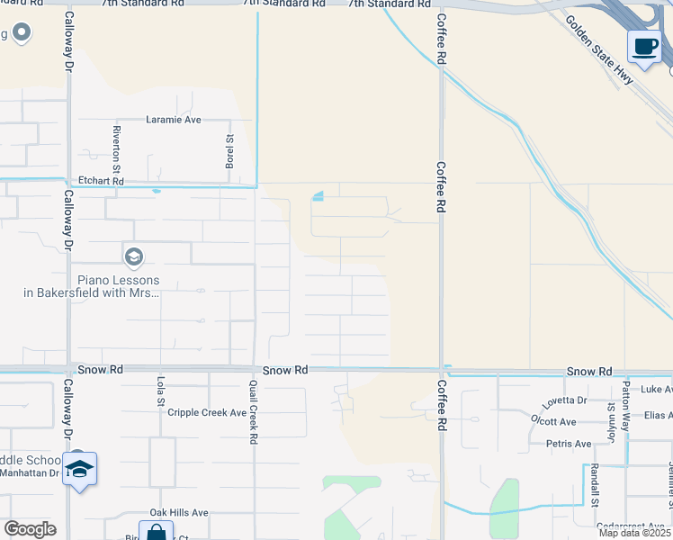 map of restaurants, bars, coffee shops, grocery stores, and more near 8502 Estes Park Street in Bakersfield