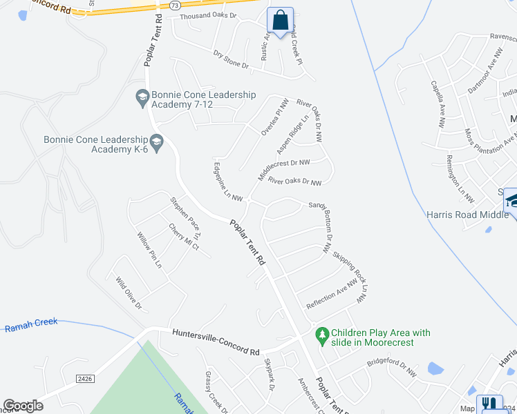 map of restaurants, bars, coffee shops, grocery stores, and more near 10787 Edgepine Lane Northwest in Concord