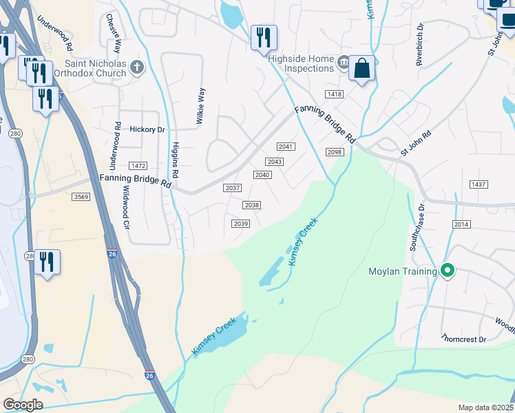 map of restaurants, bars, coffee shops, grocery stores, and more near 1 Eastway Court in Fletcher