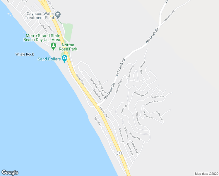 map of restaurants, bars, coffee shops, grocery stores, and more near 457 Old Creek Road in Cayucos