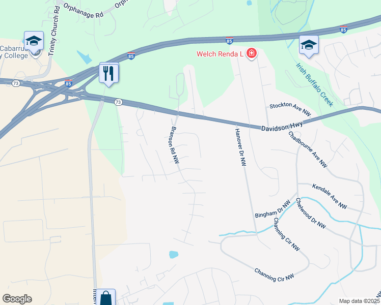 map of restaurants, bars, coffee shops, grocery stores, and more near 4153 Griswell Drive Northwest in Concord