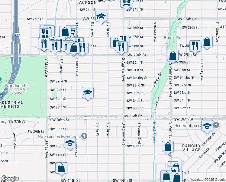 map of restaurants, bars, coffee shops, grocery stores, and more near 2433 Southwest 33rd Street in Oklahoma City
