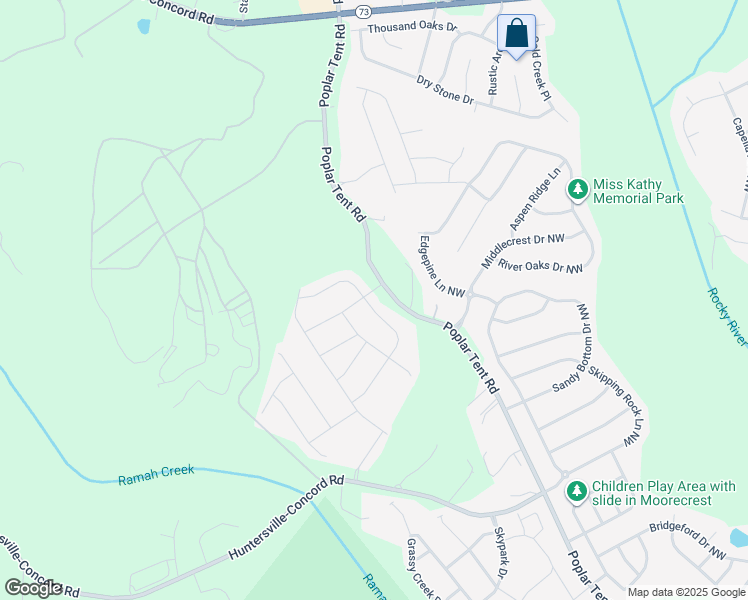 map of restaurants, bars, coffee shops, grocery stores, and more near 15815 Poplar Tent Road in Huntersville