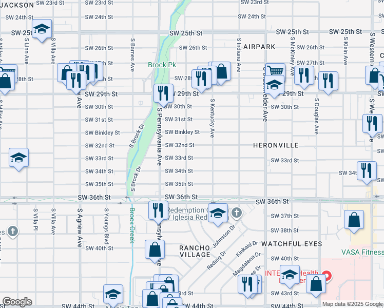 map of restaurants, bars, coffee shops, grocery stores, and more near 1532 Southwest 32nd Street in Oklahoma City