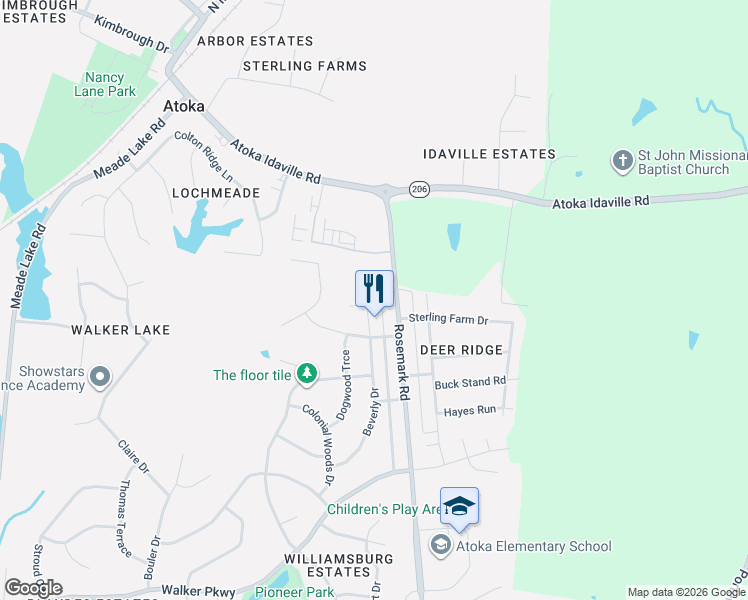 map of restaurants, bars, coffee shops, grocery stores, and more near 463 Beverly Drive in Atoka