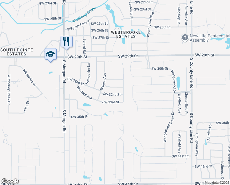 map of restaurants, bars, coffee shops, grocery stores, and more near 9404 Southwest 32nd Terrace in Oklahoma City