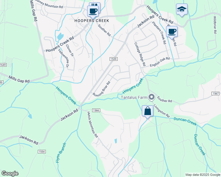 map of restaurants, bars, coffee shops, grocery stores, and more near 198 Misty Valley Road in Fletcher
