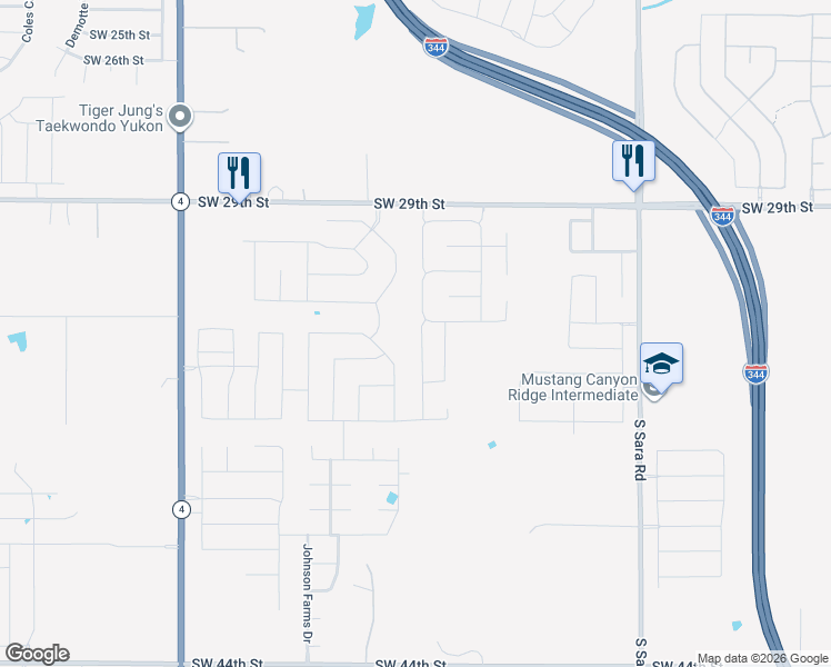 map of restaurants, bars, coffee shops, grocery stores, and more near 3409 Canton Trail in Yukon