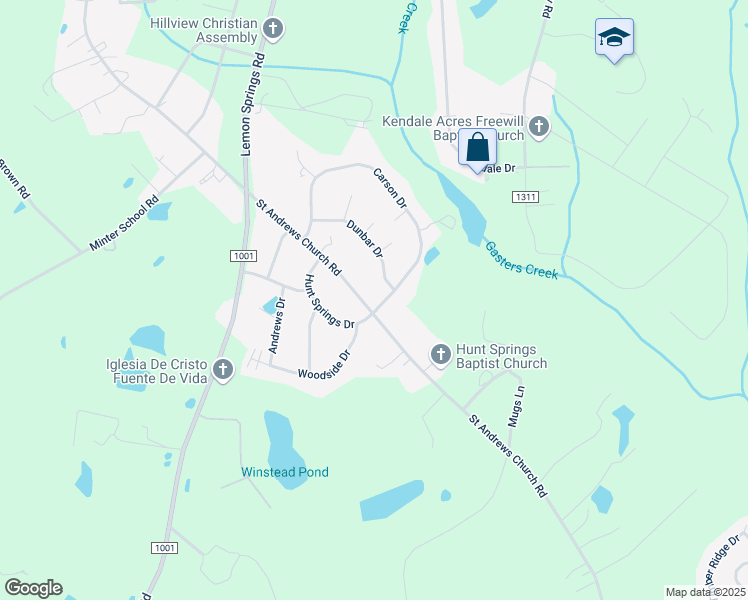 map of restaurants, bars, coffee shops, grocery stores, and more near 1317 Saint Andrews Church Road in Sanford