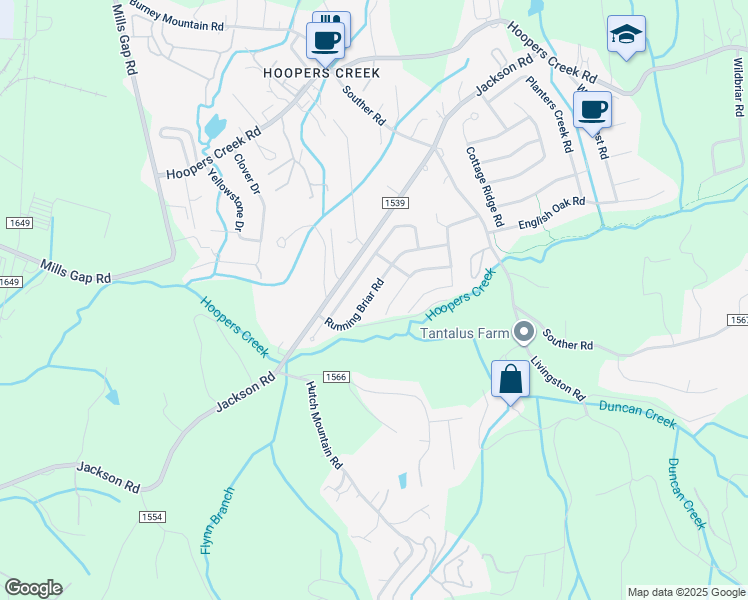 map of restaurants, bars, coffee shops, grocery stores, and more near 202 Running Briar Road in Fletcher