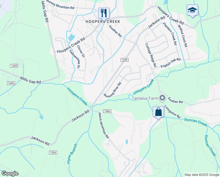 map of restaurants, bars, coffee shops, grocery stores, and more near 125 South Sunberry Trail in Fletcher