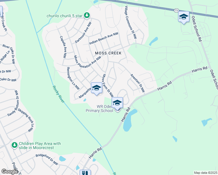 map of restaurants, bars, coffee shops, grocery stores, and more near 1506 Burrell Avenue Northwest in Concord