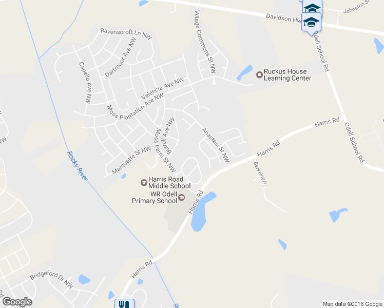 map of restaurants, bars, coffee shops, grocery stores, and more near 9760 Walkers Glen Drive Northwest in Concord