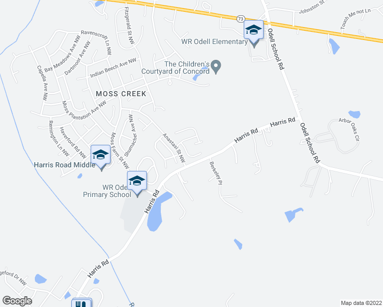 map of restaurants, bars, coffee shops, grocery stores, and more near 1305 Gambel Drive Northwest in Concord
