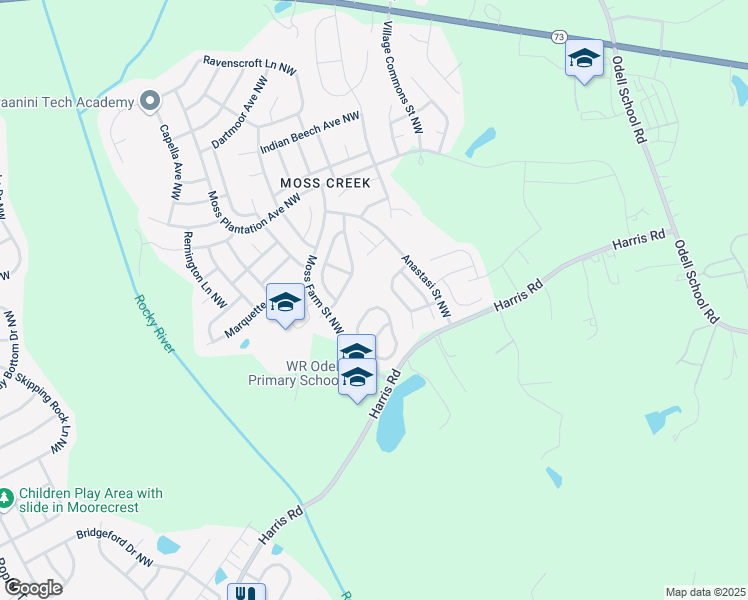 map of restaurants, bars, coffee shops, grocery stores, and more near 9436 Grand Oaks Street Northwest in Concord