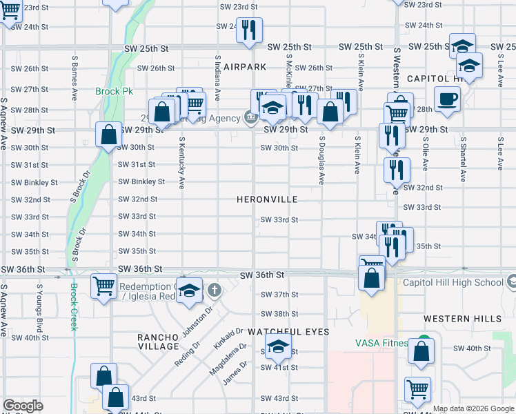 map of restaurants, bars, coffee shops, grocery stores, and more near 1244 Southwest 32nd Street in Oklahoma City