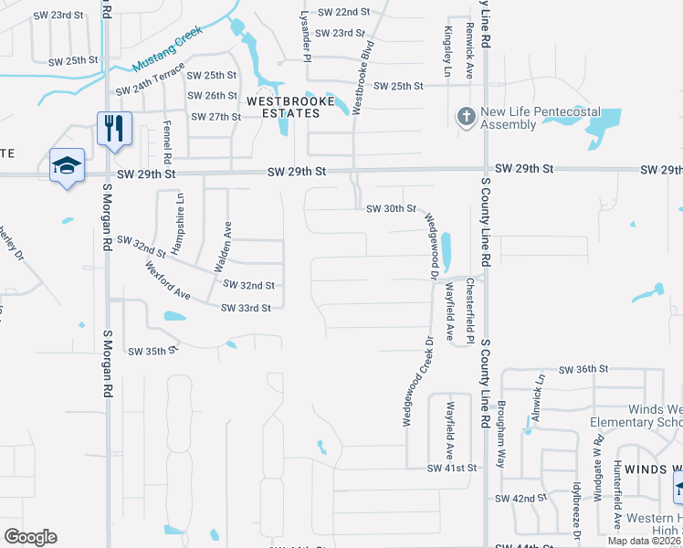 map of restaurants, bars, coffee shops, grocery stores, and more near 3125 South County Line Road in Oklahoma City
