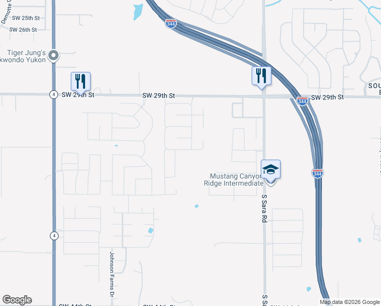 map of restaurants, bars, coffee shops, grocery stores, and more near 10824 South West 33rd Street in Yukon