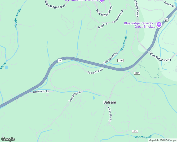 map of restaurants, bars, coffee shops, grocery stores, and more near 867 Balsam Loop Road in Sylva