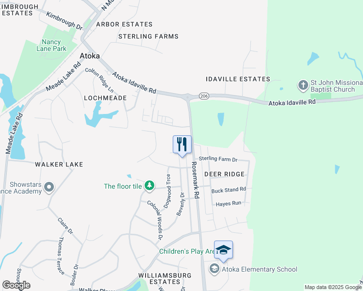 map of restaurants, bars, coffee shops, grocery stores, and more near 463 Beverly Dr in Atoka