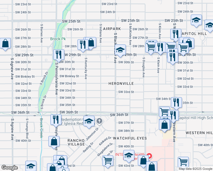 map of restaurants, bars, coffee shops, grocery stores, and more near 1328 Southwest 32nd Street in Oklahoma City