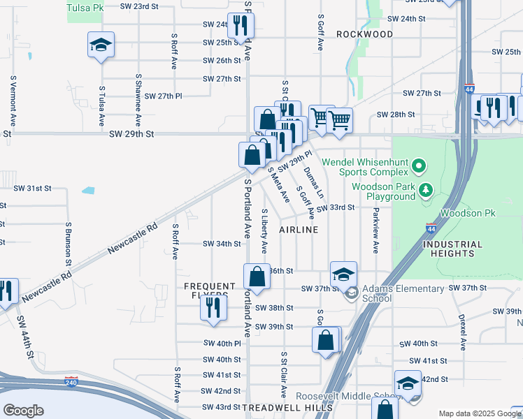 map of restaurants, bars, coffee shops, grocery stores, and more near 3313 South Liberty Avenue in Oklahoma City