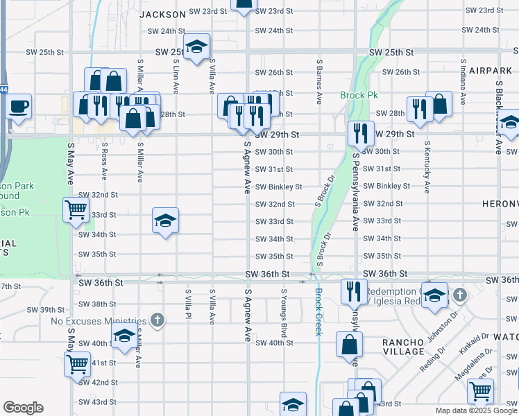 map of restaurants, bars, coffee shops, grocery stores, and more near 2332 Southwest 32nd Street in Oklahoma City