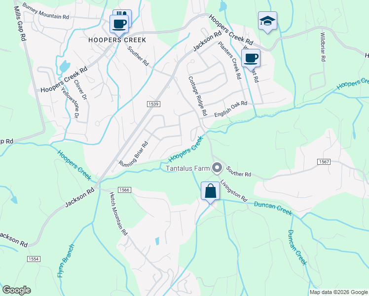 map of restaurants, bars, coffee shops, grocery stores, and more near 225 Meadow Pathway Drive in Fletcher
