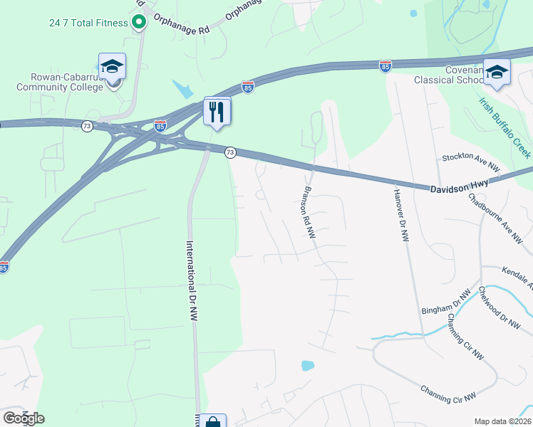 map of restaurants, bars, coffee shops, grocery stores, and more near 1203 Lempster Drive Northwest in Concord