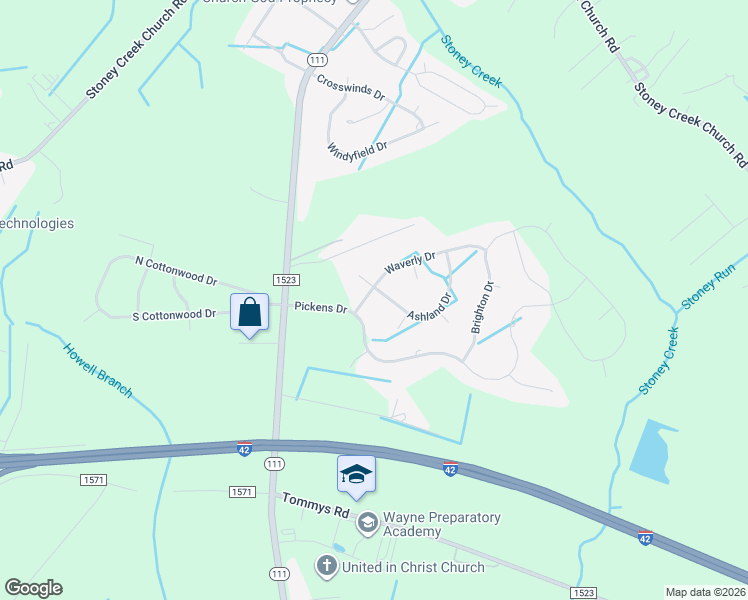 map of restaurants, bars, coffee shops, grocery stores, and more near 200 Ashland Drive in Goldsboro