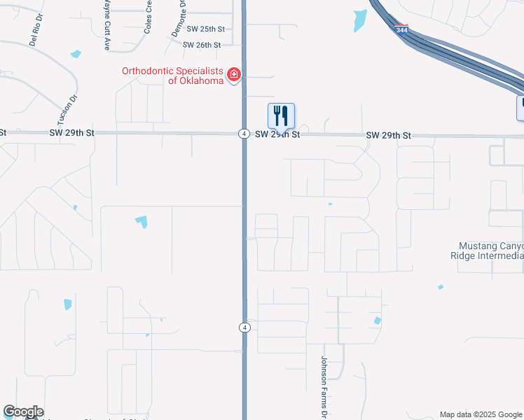 map of restaurants, bars, coffee shops, grocery stores, and more near 11321 Southwest 33rd Terrace in Yukon