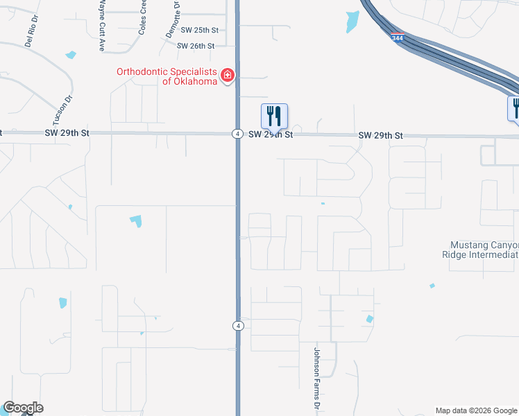 map of restaurants, bars, coffee shops, grocery stores, and more near 11317 Southwest 33rd Terrace in Yukon