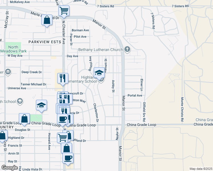 map of restaurants, bars, coffee shops, grocery stores, and more near 2900 Barnett Street in Bakersfield