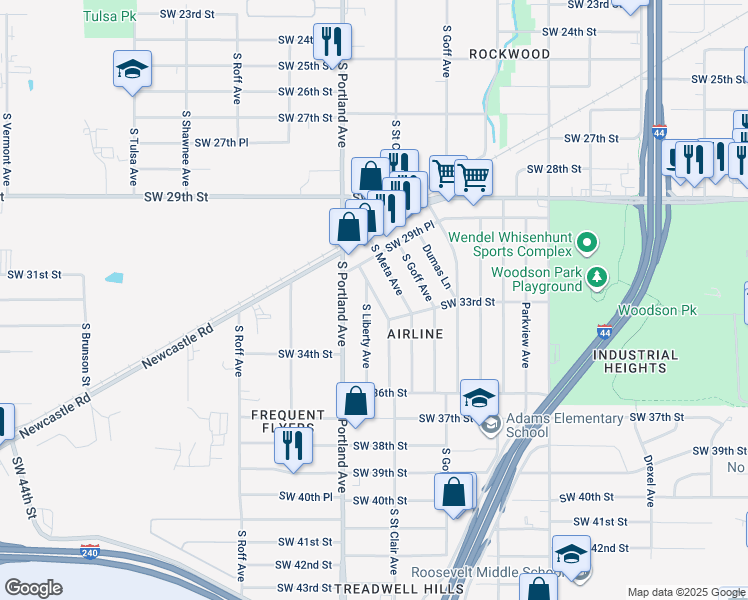 map of restaurants, bars, coffee shops, grocery stores, and more near 3313 South Liberty Avenue in Oklahoma City