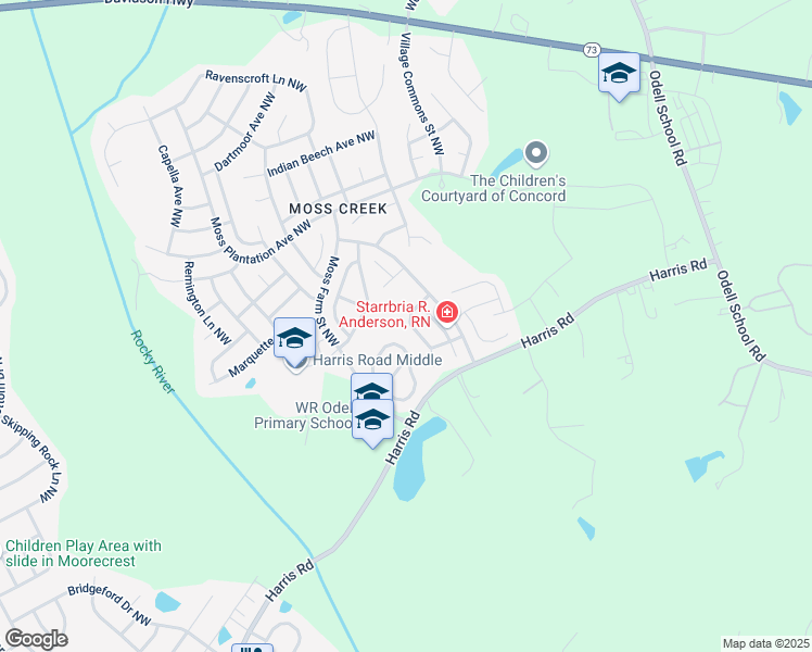 map of restaurants, bars, coffee shops, grocery stores, and more near 9436 Grand Oaks Street Northwest in Concord