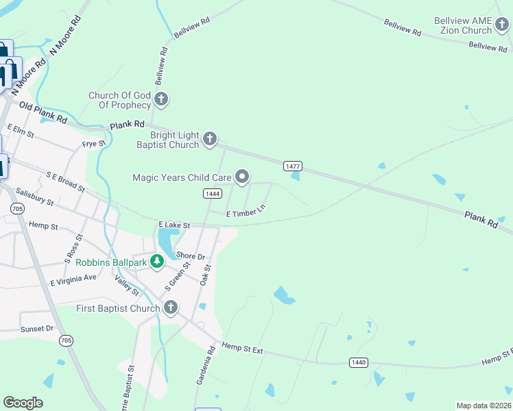 map of restaurants, bars, coffee shops, grocery stores, and more near 660 East Timber Lane in Robbins