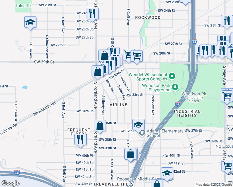 map of restaurants, bars, coffee shops, grocery stores, and more near 3312 South Meta Avenue in Oklahoma City
