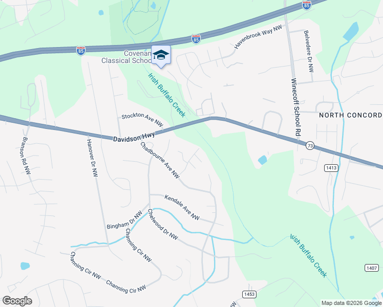 map of restaurants, bars, coffee shops, grocery stores, and more near 3242 Carlyle Drive Northwest in Concord