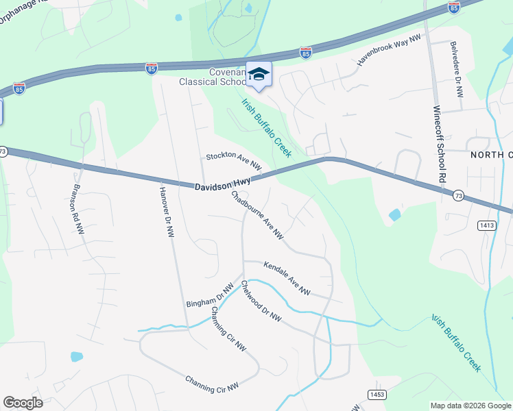 map of restaurants, bars, coffee shops, grocery stores, and more near 1158 Chadbourne Avenue Northwest in Concord