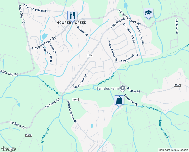 map of restaurants, bars, coffee shops, grocery stores, and more near 121 Misty Valley Road in Fletcher