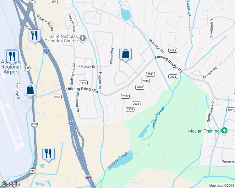 map of restaurants, bars, coffee shops, grocery stores, and more near 915 Fanning Bridge Road in Fletcher