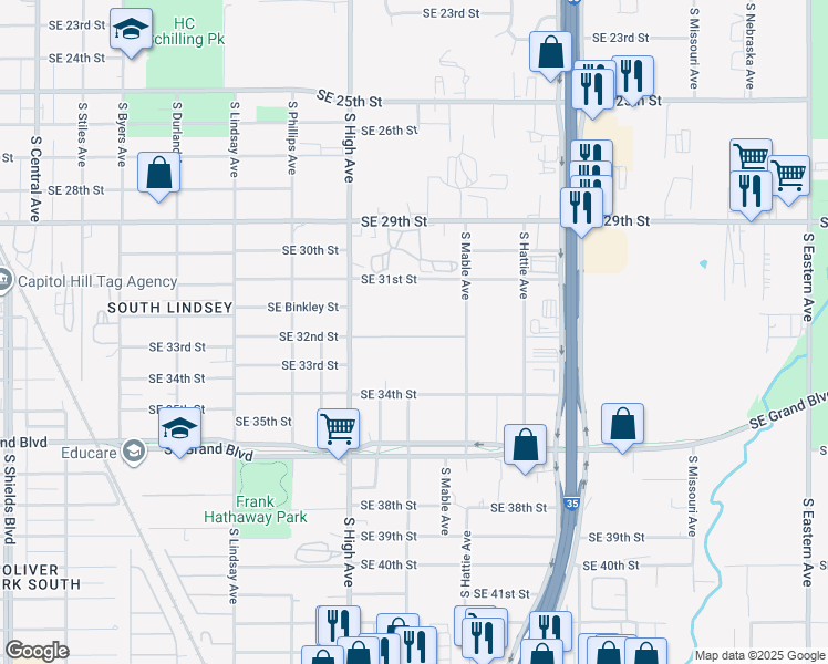 map of restaurants, bars, coffee shops, grocery stores, and more near in Oklahoma City