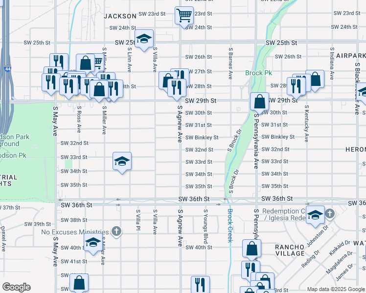 map of restaurants, bars, coffee shops, grocery stores, and more near 2332 Southwest 32nd Street in Oklahoma City
