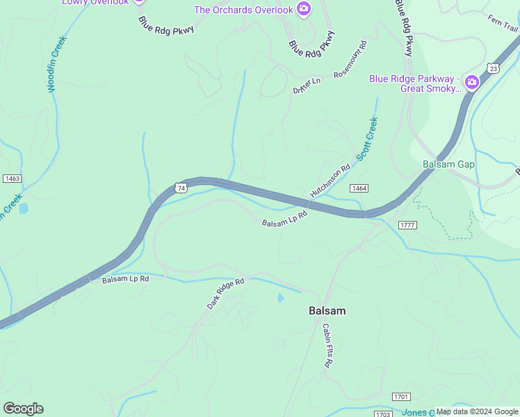 map of restaurants, bars, coffee shops, grocery stores, and more near 867 Balsam Loop Road in Sylva